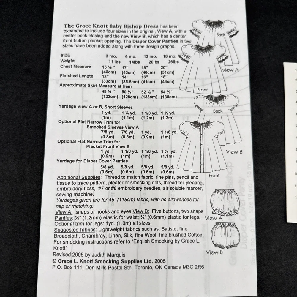 Grace Knott Baby Bishop Dress w‎ The ButterflySmock design Sz 3-18 mos. Uncut